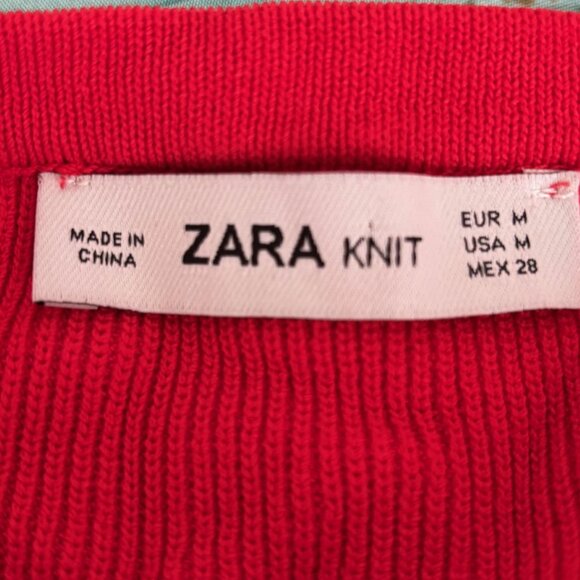ZARA KNIT RED LONG SLEEVES SWEATER, SZ. M - Picture 5 of 5